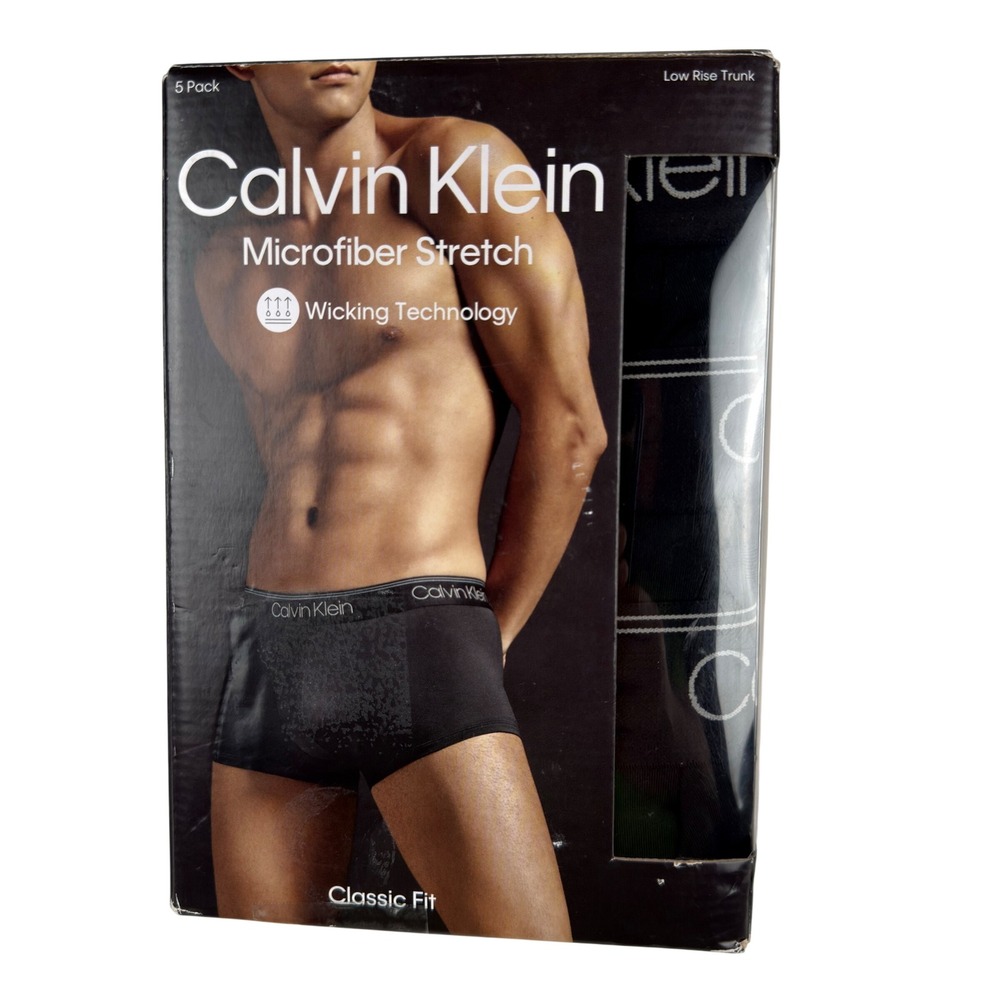 Calvin Klein Mens 5 Pack Microfiber Stretch Low Rise Trunks Black 2XL Wicking